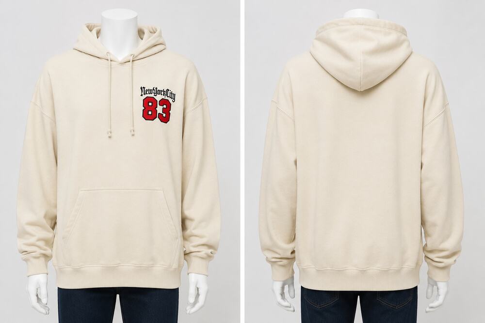 H&M "New York City 83" Beige Men's Long Sleeve Hoodie Sweatshirt Size S